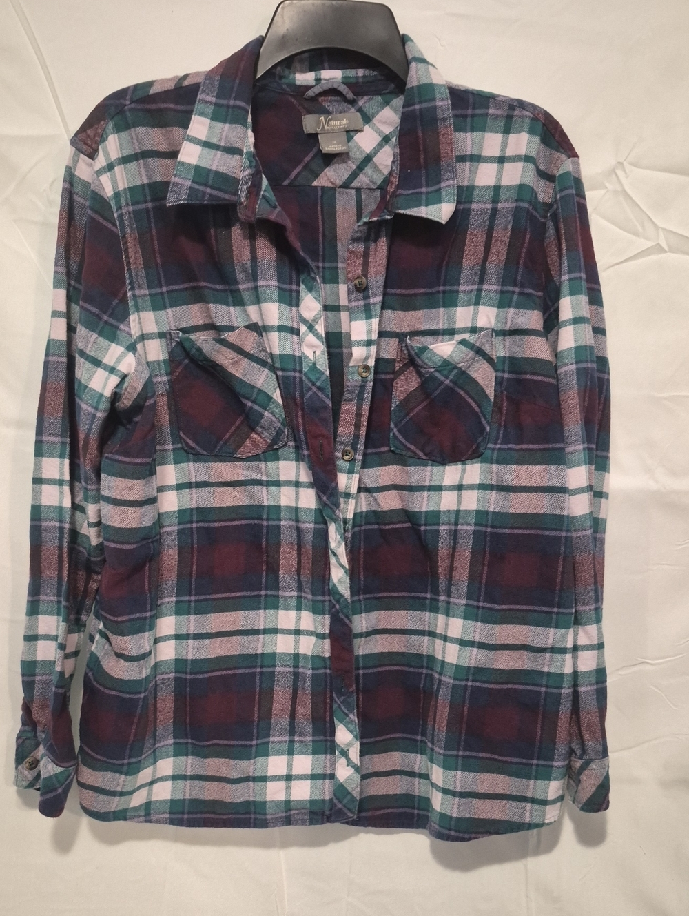 Nautica Teal, Burgundy & White Plaid Button-Down Shirt